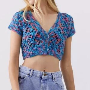 URBAN OUTFITTERS • Women’s Crocheted Multi-Colored Cropped Cardigan Medium NWT